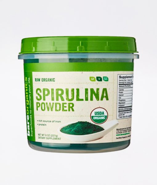 All natural BareOrganics Spirulina Powder - raise your energy, vitality and detox efficacy.