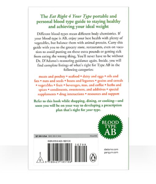 Eat Right 4 Your Type Pocketbook - a pocket-sized collection of food lists, supplement recommendations and advice for Type ABs.