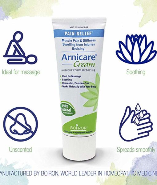 Boiron Arnica Cream - homeopathic remedy to relieve muscle pain and stiffness due to minor injuries, overexertion and falls, and, reduces pain, swelling and discoloration from bruises.