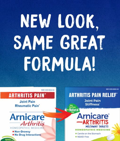 Boiron Arnicare Arthritis - relieving minor aches and pains associated with arthritis, including joint pain and rheumatic pain. This non-sedative homeopathic medicine has no known interaction with other medications or supplements; can be taken at the onset of flare-ups.