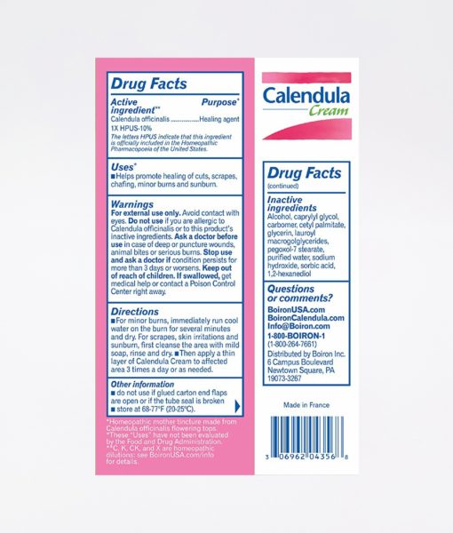 Boiron Calendula Cream - homeopathic remedy to help promote the healing of cuts, scrapes, chafing, minor burns and sunburn.