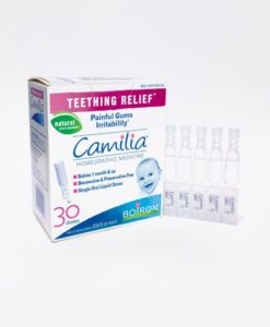 Boiron Camilia - homeopathic remedy to relieve symptoms of teething, including painful gums and irritability, as well as minor digestive disorders sometimes associated with teething.
