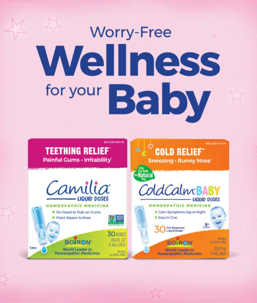 Boiron Camilia - homeopathic remedy to relieve symptoms of teething, including painful gums and irritability, as well as minor digestive disorders sometimes associated with teething.