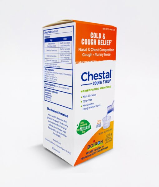 Boiron Chestal Cold & Cough - homeopathic remedy to relieve symptoms of the common cold such as nasal and chest congestion, fitful cough, sneezing, minor sore throat, and runny or stuffy nose.