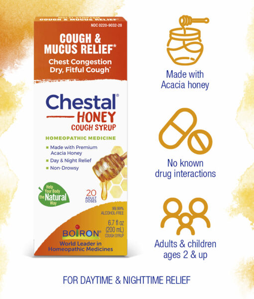 Boiron Chestal Honey Cough & Chest Congestion - homeopathic remedy to relieve dry cough due to minor throat and bronchial irritation as may occur with a cold.