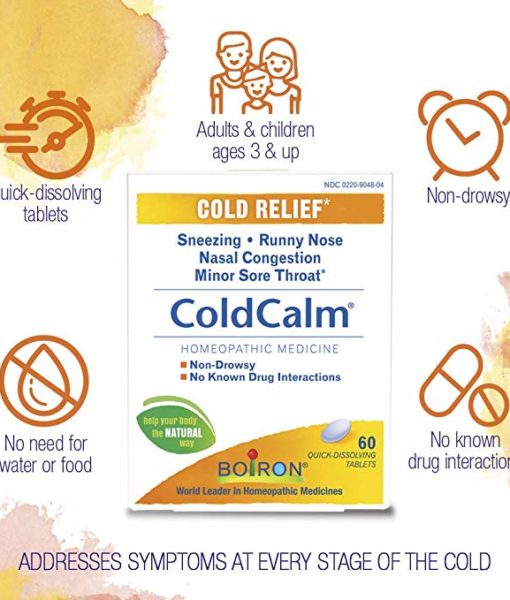 Boiron ColdCalm - homeopathic remedy to relieve cold symptoms such as sneezing, runny nose, nasal congestion and minor sore throat.