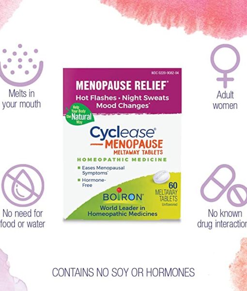 Boiron Cyclease Menopause - homeopathic remedy to relieve premenstrual symptoms such as discomfort, aches, bloating and irritability.