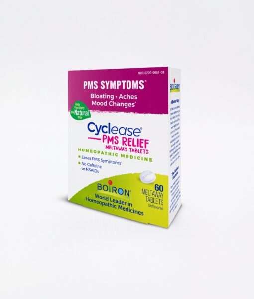 Boiron Cyclease PMS - homeopathic remedy to relieve premenstrual symptoms such as discomfort, aches, bloating and irritability.