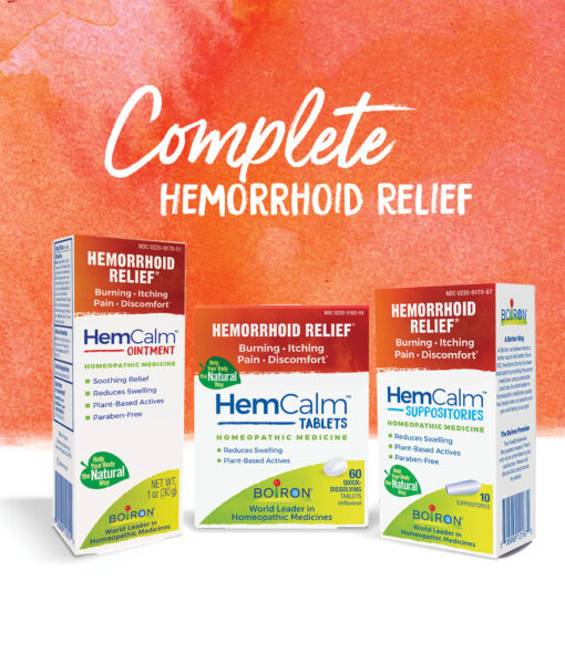 Boiron HemCalm - reduce swelling while relieving symptoms like burning, itching, pain, and discomfort for both internal and external hemorrhoids.