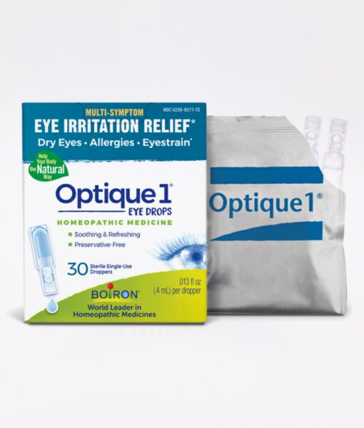 Boiron Optique 1 Eye Drops - relieves minor eye irritation due to airborne irritants, such as dust, ragweed, and other pollens. These homeopathic eye drops also refresh fatigued eyes from long hours at a computer.