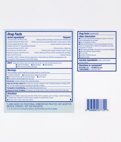 Boiron Optique 1 Eye Drops - relieves minor eye irritation due to airborne irritants, such as dust, ragweed, and other pollens. These homeopathic eye drops also refresh fatigued eyes from long hours at a computer.