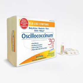 Boiron Oscillococcinum - homeopathic remedy to relieve cold/flu-like symptoms such as body aches, headache, fever, chills and fatigue.