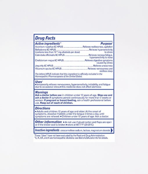 Boiron StressCalm - homeopathic remedy to relieve nervousness, irritability, hypersensitivity, and fatigue due to everyday stress.