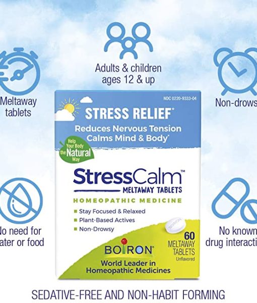 Boiron StressCalm - homeopathic remedy to relieve nervousness, irritability, hypersensitivity, and fatigue due to everyday stress.