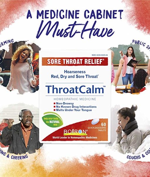 Boiron ThroatCalm - homeopathic remedy to relieve minor sore throat and hoarseness.