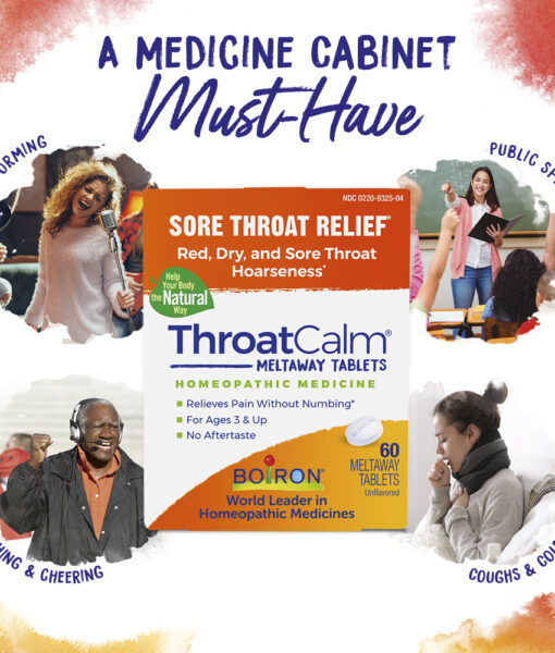 Boiron ThroatCalm - homeopathic remedy to relieve minor sore throat and hoarseness.