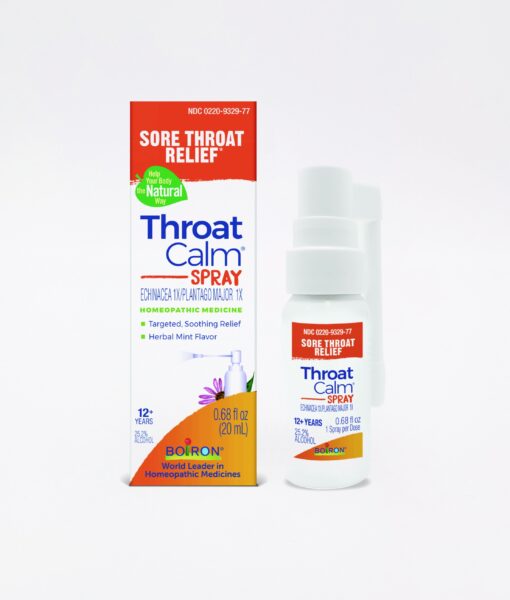 Boiron ThroatCalm Spray - homeopathic remedy to relieve minor sore throat and hoarseness.