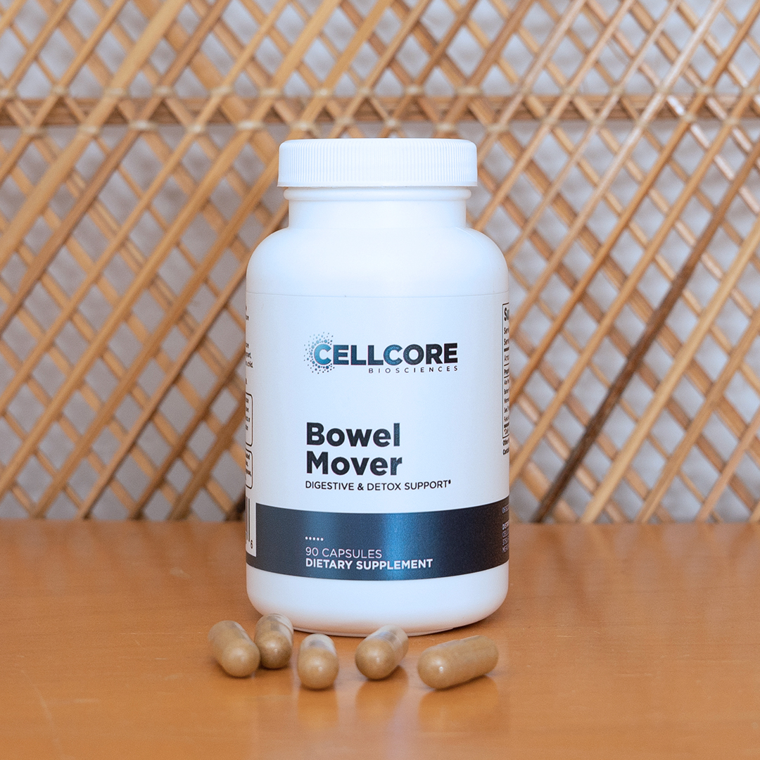 CellCore Bowel Mover is a natural digestive aid that gently promotes bowel movements, supports intestinal health, peristalsis, and proper digestive function.