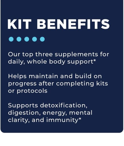 CellCore Maintenance Kit to scale down on the number of supplements while receiving adequate nutrients to support the body and all of its processes, can help with detoxification and mitochondrial function, and can optimize digestion, energy levels, mental clarity, mood, and immunity.