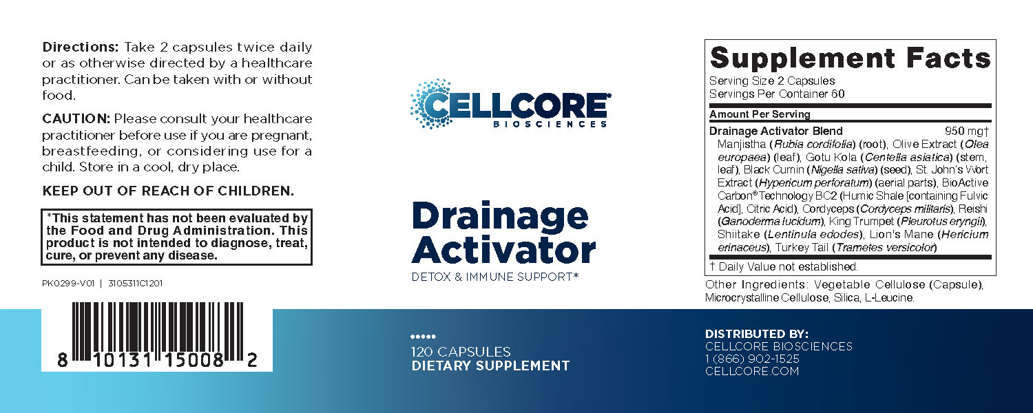 CellCore Drainage Activator - a breakthrough drainage support supplement that focuses on cellular health and energy production, lymphatic drainage and movement, as well as gut and liver health.