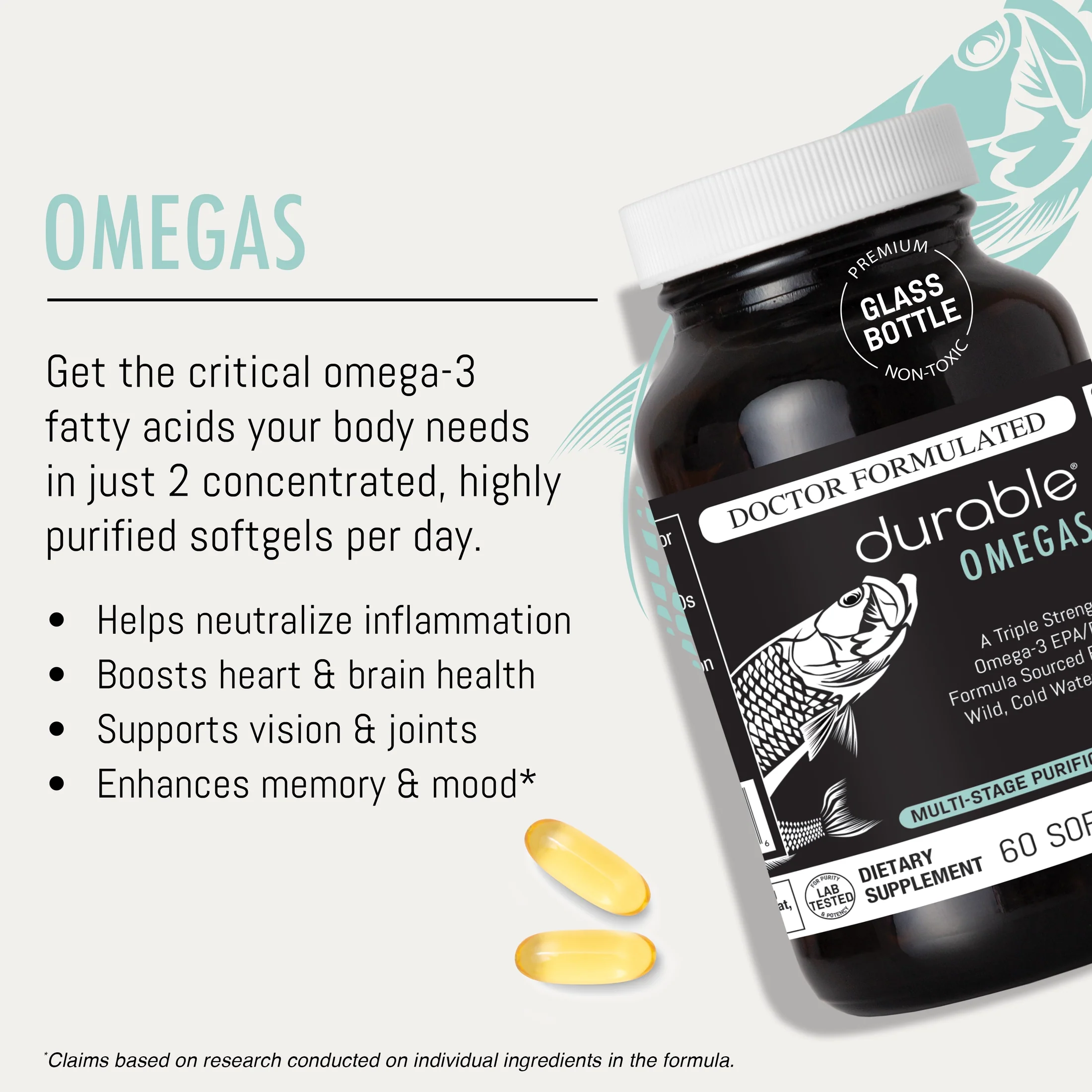 Durable OMEGAS Durable OMEGAS - Triple-Strength, Ultra-Pure Fish Oil