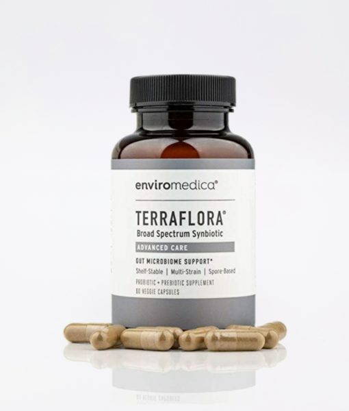 Enviromedica Terraflora Advanced Care formulated with a combination of spore form probiotics, and advanced, food-based, ancient prebiotics designed for robust support of gastrointestinal (microbiome) and immune health.