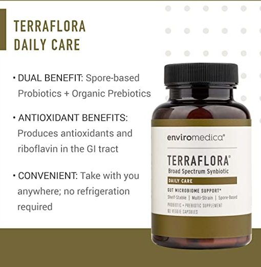 Enviromedica Terraflora Daily Care formulated with a combination of spore form probiotics, and advanced, food-based, ancient prebiotics designed for robust support of gastrointestinal (microbiome) and immune health.