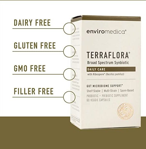 Enviromedica Terraflora Daily Care formulated with a combination of spore form probiotics, and advanced, food-based, ancient prebiotics designed for robust support of gastrointestinal (microbiome) and immune health.
