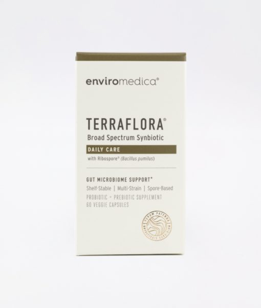 Enviromedica Terraflora Daily Care formulated with a combination of spore form probiotics, and advanced, food-based, ancient prebiotics designed for robust support of gastrointestinal (microbiome) and immune health.