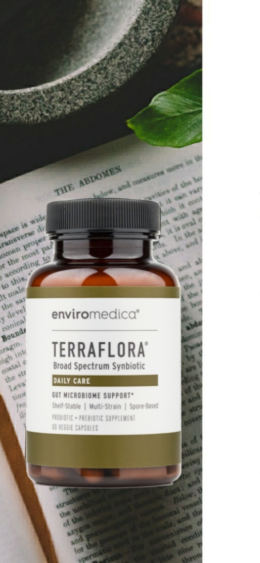 Enviromedica Terraflora Daily Care formulated with a combination of spore form probiotics, and advanced, food-based, ancient prebiotics designed for robust support of gastrointestinal (microbiome) and immune health.