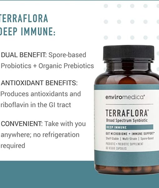 Enviromedica Terraflora Deep Immune formulated with a combination of spore form probiotics, and advanced, food-based, ancient prebiotics designed for robust support of gastrointestinal (microbiome) and immune health.