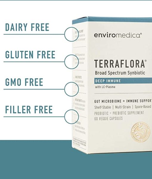 Enviromedica Terraflora Deep Immune formulated with a combination of spore form probiotics, and advanced, food-based, ancient prebiotics designed for robust support of gastrointestinal (microbiome) and immune health.