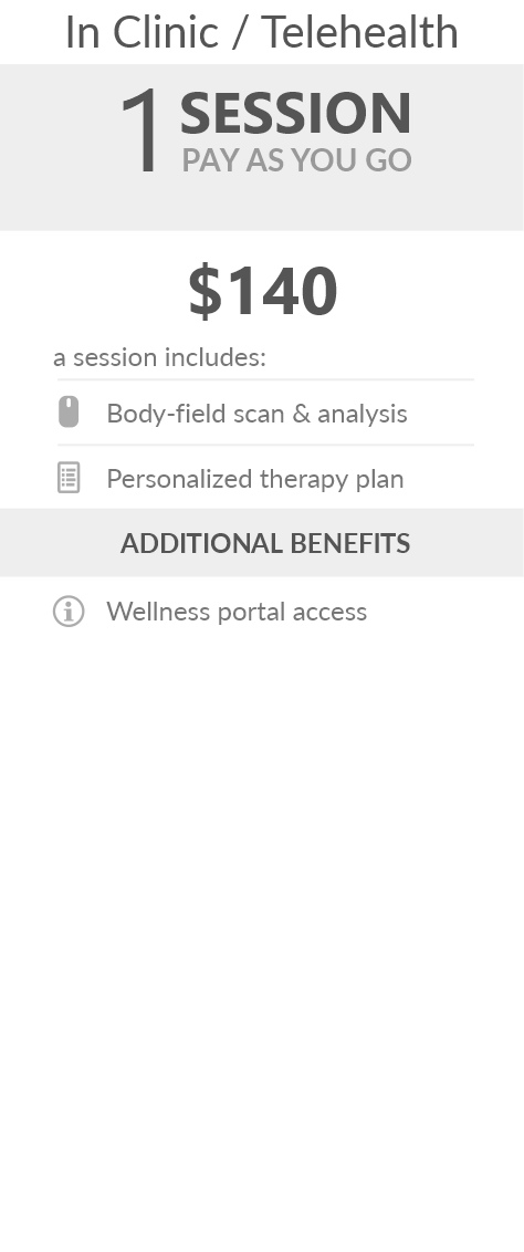 Juneva Health Body Field Scan Session - a revolutionary, non-invasive bioenergetic assessment of the body field covering over 300 health and wellness points that help identify what's impacting a person's energy levels and gain a deeper insight into their holographic self.