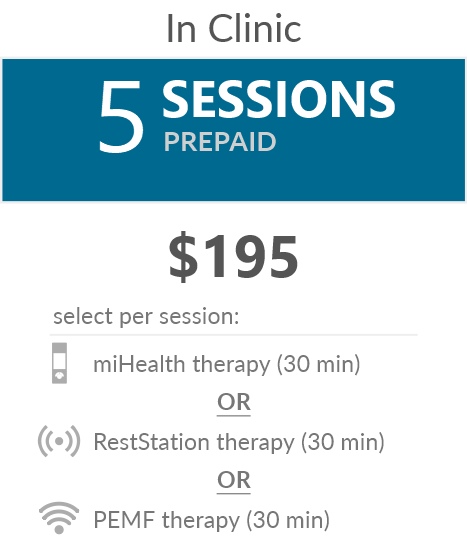 Juneva Health Flexible Sessions (5-Pack) - bioenergetic therapy sessions in our clinic for miHealth therapy, or RestStation vibroacoustic therapy, or PEMF therapy.