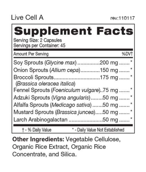 Live Cell - Sprouted Greens (Blood Type A) - individualized sprout formula containing specific vitamins, minerals, enzymes and phytonutrients from beneficial Blood Type A foods.