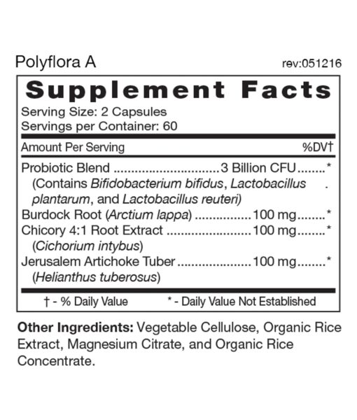 Polyflora - Pre-Probiotic (Blood Type A) - personalized probiotic with flora specifically beneficial for Blood Type A. Also includes prebiotic synergists to strengthen digestive health.