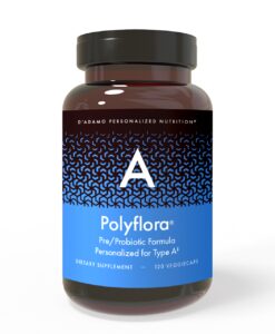 Polyflora - Pre-Probiotic (Blood Type A) - personalized probiotic with flora specifically beneficial for Blood Type A. Also includes prebiotic synergists to strengthen digestive health.