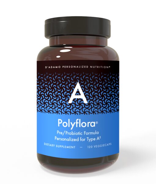 Polyflora - Pre-Probiotic (Blood Type A) - personalized probiotic with flora specifically beneficial for Blood Type A. Also includes prebiotic synergists to strengthen digestive health.