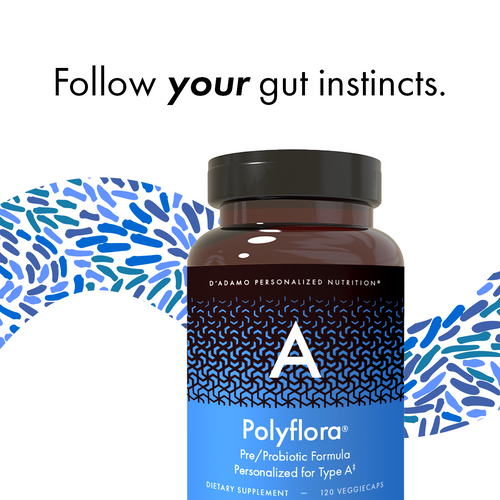 Polyflora - Pre-Probiotic (Blood Type A) - personalized probiotic with flora specifically beneficial for Blood Type A. Also includes prebiotic synergists to strengthen digestive health.