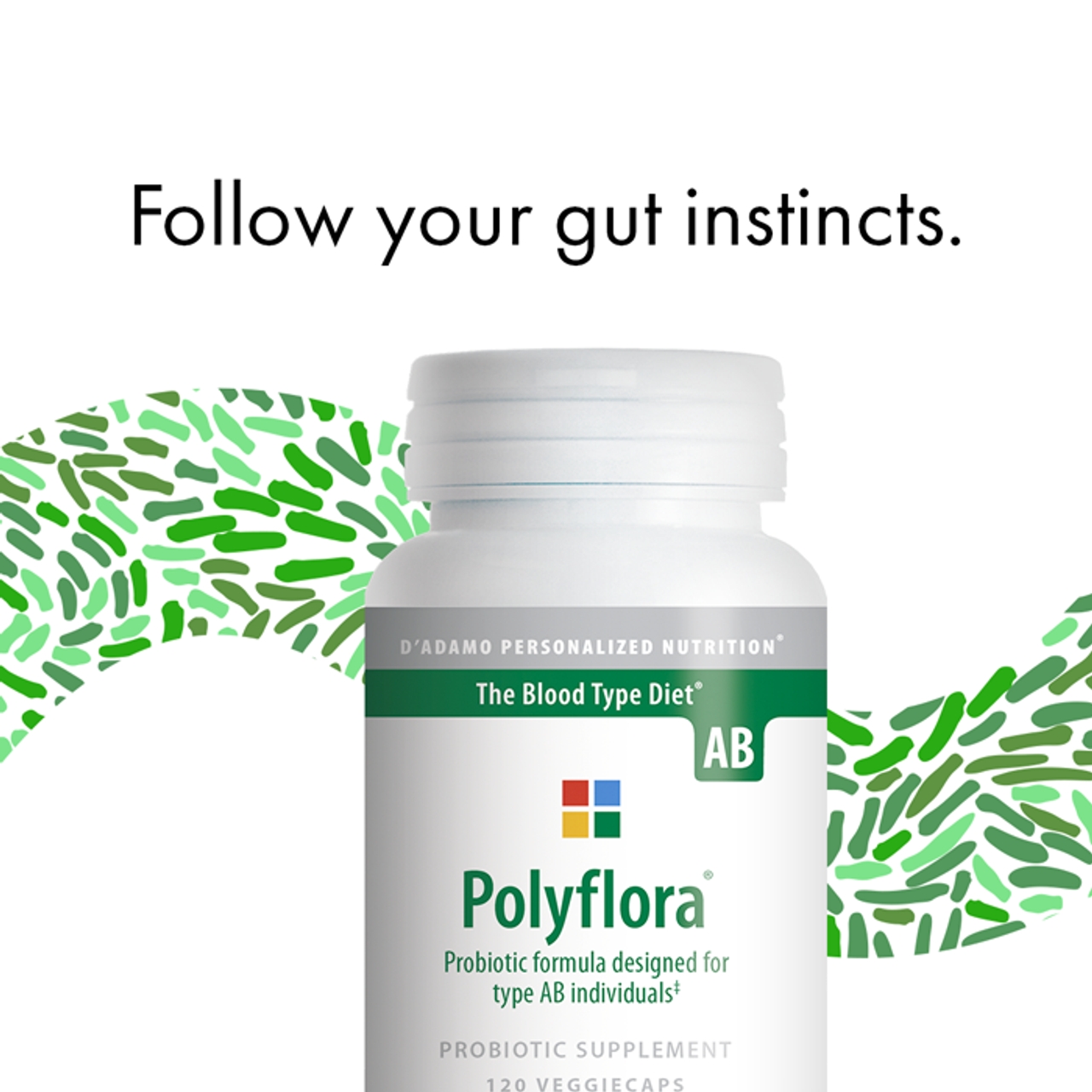 Polyflora - Pre-Probiotic (Blood Type AB) - personalized probiotic with flora specifically beneficial for Blood Type AB. Also includes prebiotic synergists to strengthen digestive health.