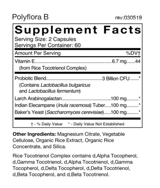 Polyflora - Pre-Probiotic (Blood Type B) - personalized probiotic with flora specifically beneficial for Blood Type B. Also includes prebiotic synergists to strengthen digestive health.