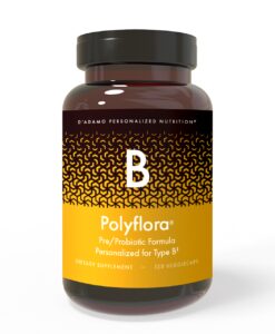 Polyflora - Pre-Probiotic (Blood Type B) - personalized probiotic with flora specifically beneficial for Blood Type B. Also includes prebiotic synergists to strengthen digestive health.