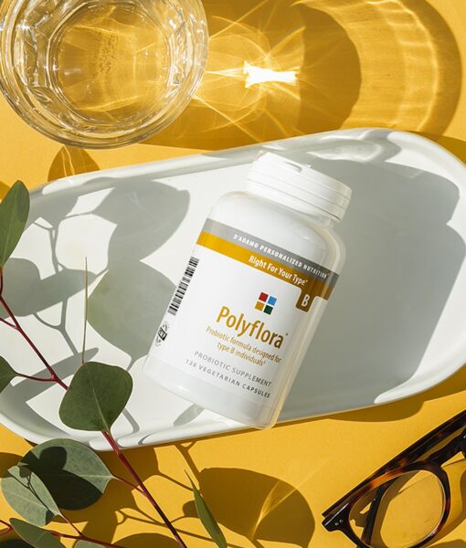 Polyflora - Pre-Probiotic (Blood Type B) - personalized probiotic with flora specifically beneficial for Blood Type B. Also includes prebiotic synergists to strengthen digestive health.