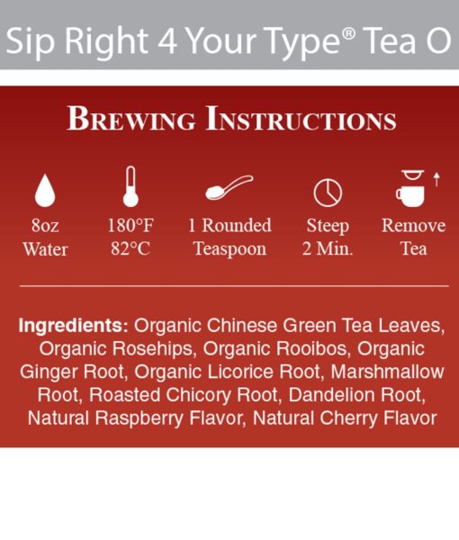 Sip Right 4 Your Type Tea (Blood Type O) - premium loose tea crafted to harmonize with the biological needs of Blood Type Os. Synergistically combines the health benefits of green tea with those of licorice and ginger.