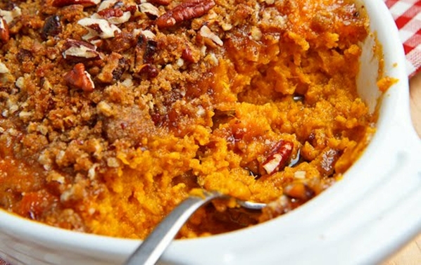 Sweet potato casserole with pecan crumble bioenergetic recipe.