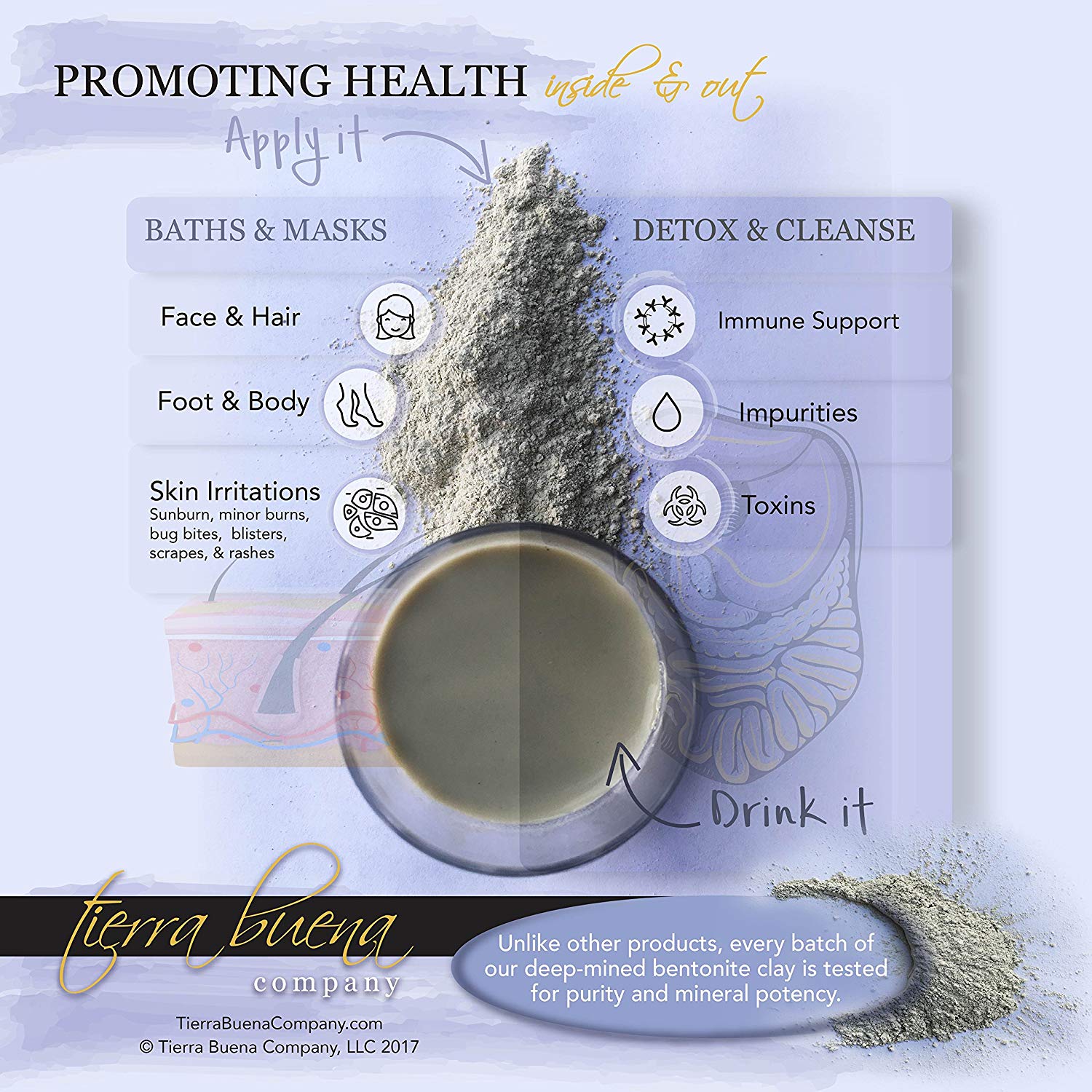 Health and detox benefits using the #1 premium food grade edible Tierra Buena Pure Clay for effective detox support.
