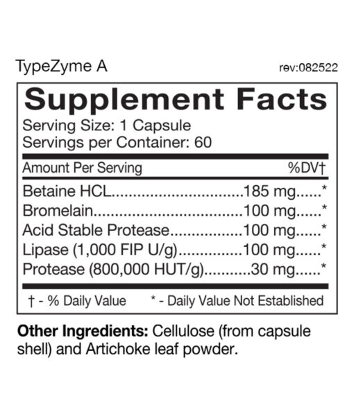 TypeZyme - Digestive Enzyme (Blood Type A) - digestive enzymes made for your blood type. Specifically formulated to improve nutrient breakdown and absorption for Blood Type As.