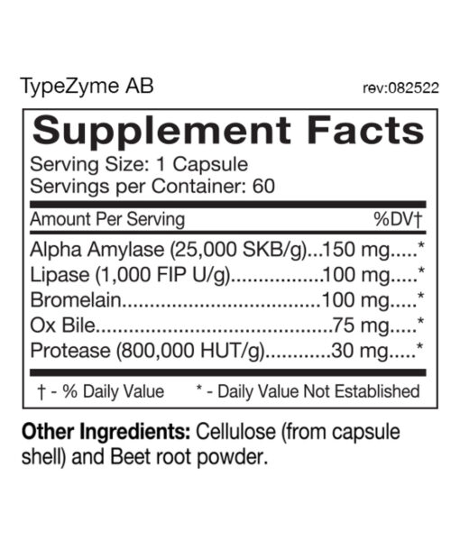 TypeZyme - Digestive Enzyme (Blood Type AB) - digestive enzymes made for your blood type. Specifically formulated to improve nutrient breakdown and absorption for Blood Type ABs.