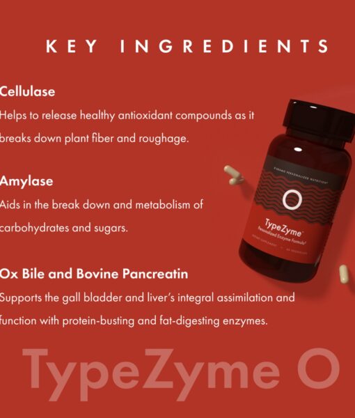 TypeZyme - Digestive Enzyme (Blood Type O) - digestive enzymes made for your blood type. Specifically formulated to improve nutrient breakdown and absorption for Blood Type Os.