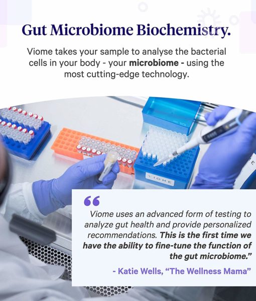 Viome Gut Intelligence Test drawing lab samples. The most advanced, cutting-edge technology gut health (microbiome) analysis test with personalized recommendations for food or supplements to restore a healthy gut flora.